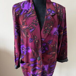 Bedford Fair 90s Vintage Bold Purple Floral Single Button Blazer Medium
